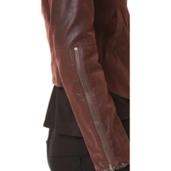 Free People Vegan Suede Zip Moto Jacket in Burgundy - Picture 4 of 8
